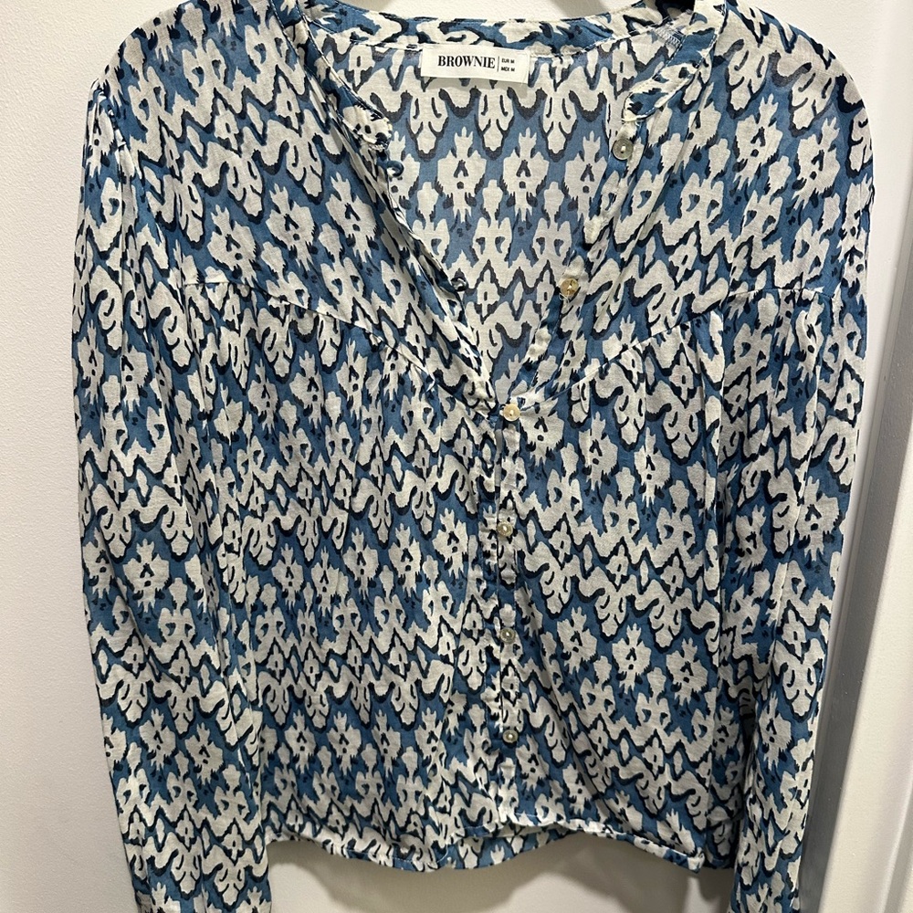 Blue and White Patterned Blouse
